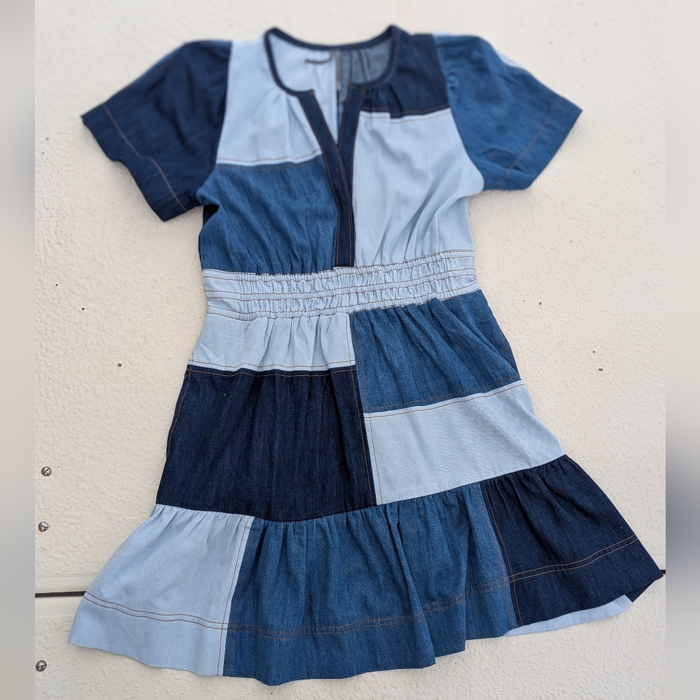 Anthropologie | The Somerset Demin Blue Patchwork Dress Medium - Picture 14 of 16